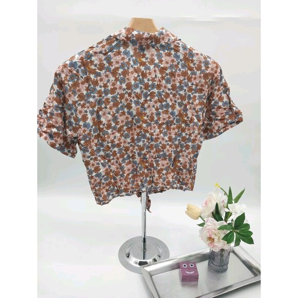 Self Esteem Top Shirt knotted Women Junior Button Front Short Sleeve Fall Sz XS - Picture 8 of 10